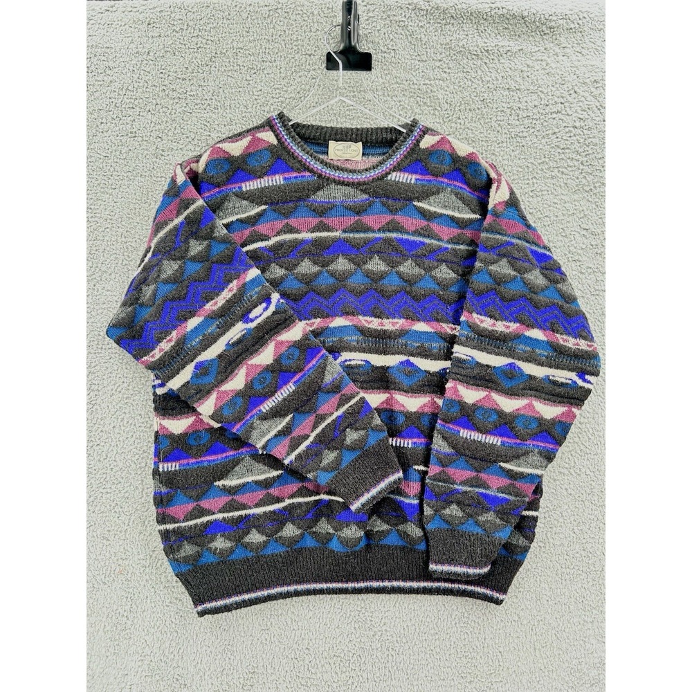 Vintage Knit Sweater Pronto Uomo Abstract Italy 80 90s Crewneck Pullover Mens XL
